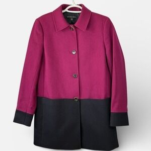 Brooks Brothers 346 Colorblock Wool Blend Coat Magenta Black Size 4